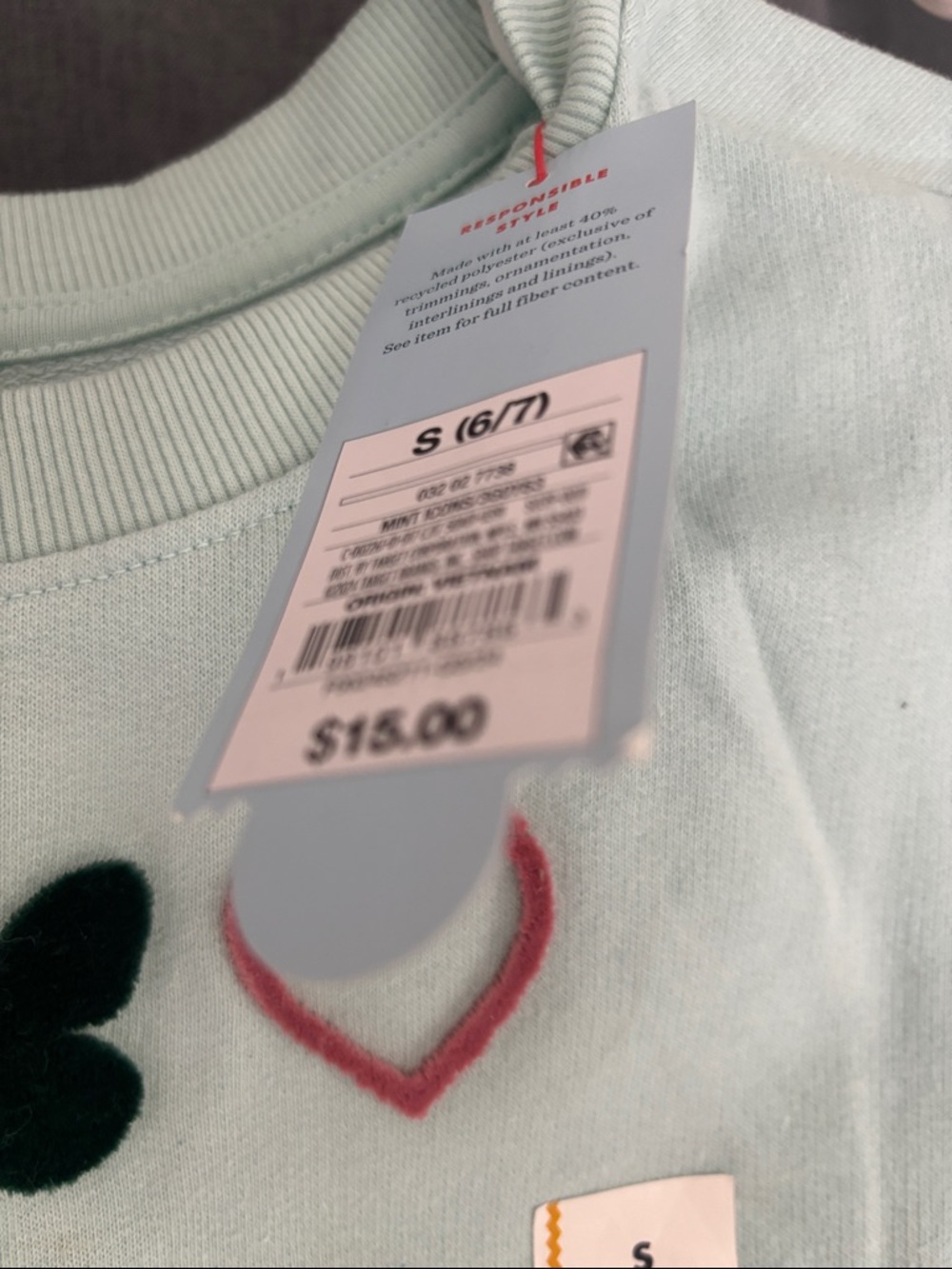 Cat & Jack Mint Green Sweatshirt with Smiley, Butterfly & Heart - Picture 2 of 3